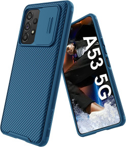 Луксозен твърд гръб със силиконова рамка Nillkin Cam Shield Pro за Samsung Galaxy A53 5G A536B син 